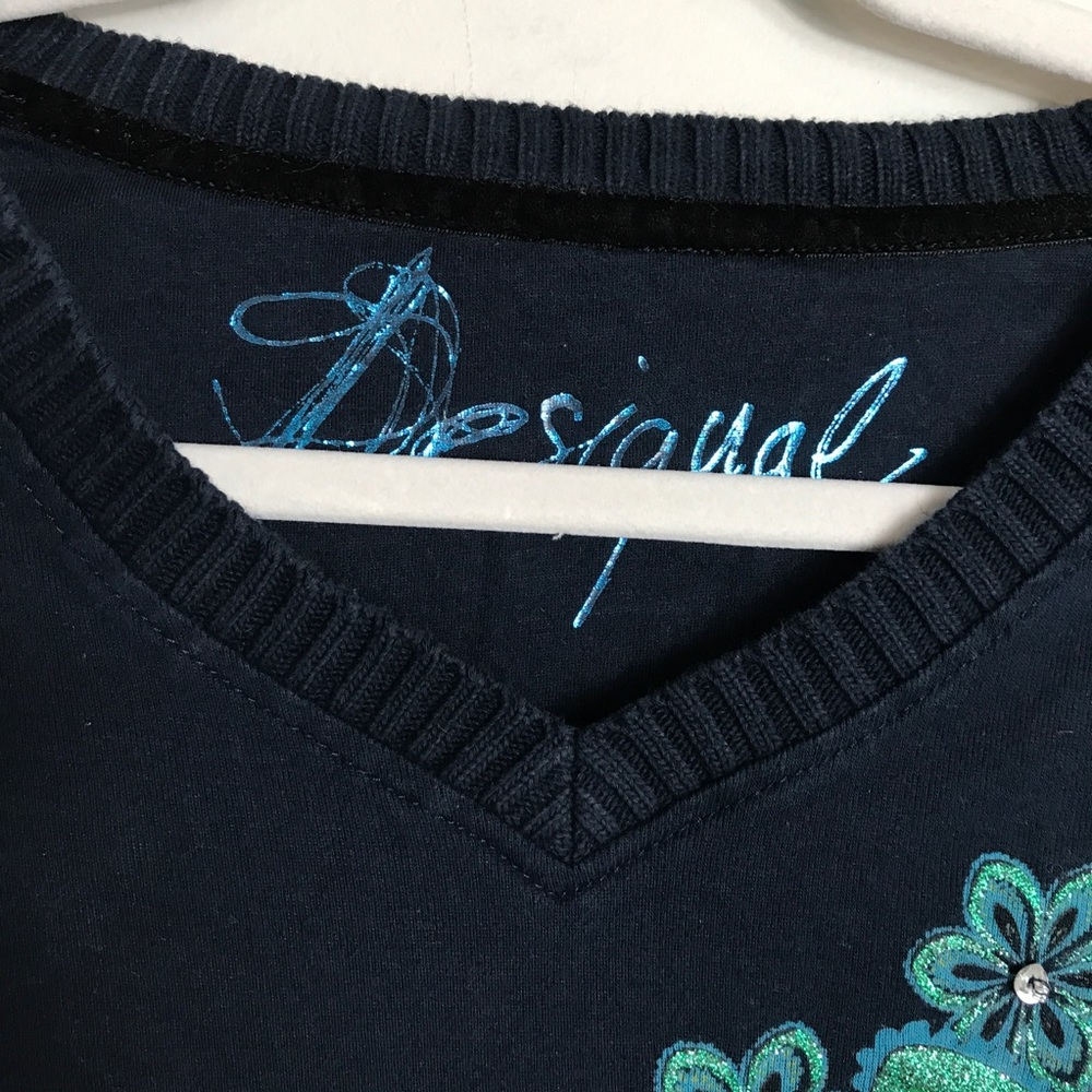 Desigual Artistic Green and Blue V-Neck Sweater - Picture 3 of 7